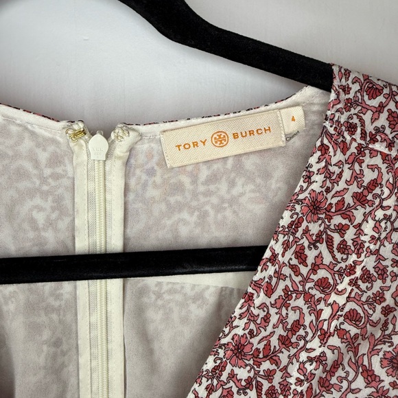 Tory Burch Floral Tiered Cotton-Silk Short Sleeve Midi Dress size 4 - Picture 4 of 8